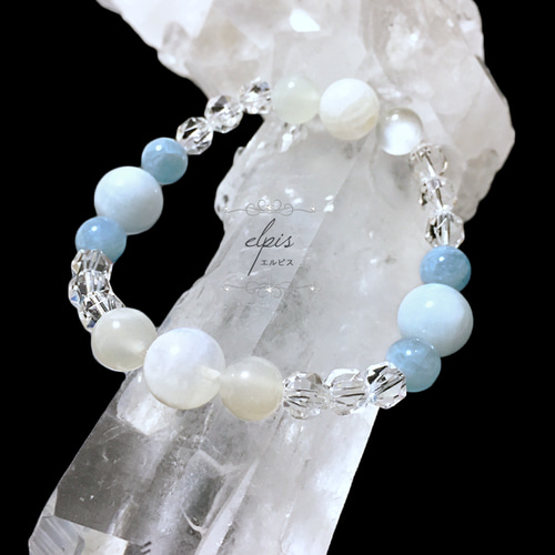 アクアマリン＆ホワイトラブラドライト(レインボームーンストーン