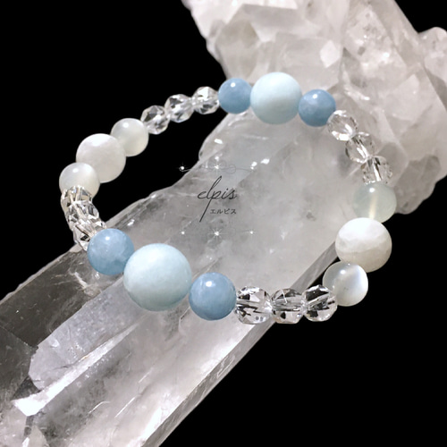 アクアマリン＆ホワイトラブラドライト(レインボームーンストーン