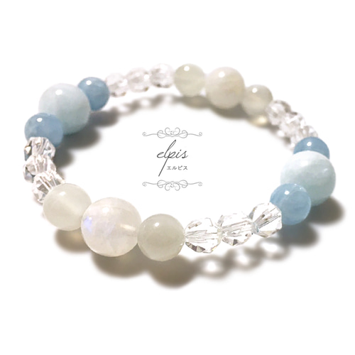 アクアマリン＆ホワイトラブラドライト(レインボームーンストーン