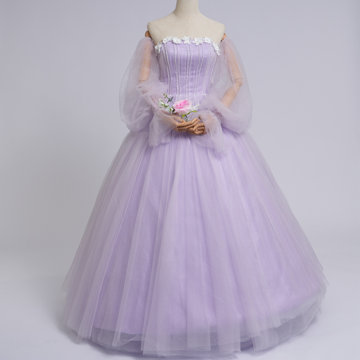 大好きな  ピンクソフィア 取り外しふわふわ 袖 カラードレス パール美しい胸元の花  腰の花 二次会/ 音楽会G194 21,075円