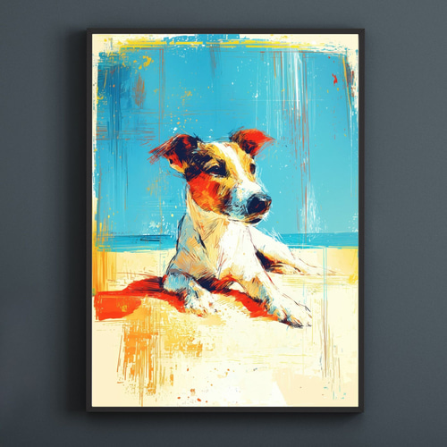 ジャックラッセルテリア犬とビーチのスケッチ No.1】海・犬の絵・犬の