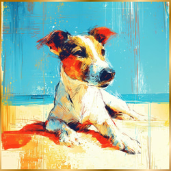 ジャックラッセルテリア犬とビーチのスケッチ No.1】海・犬の絵・犬の