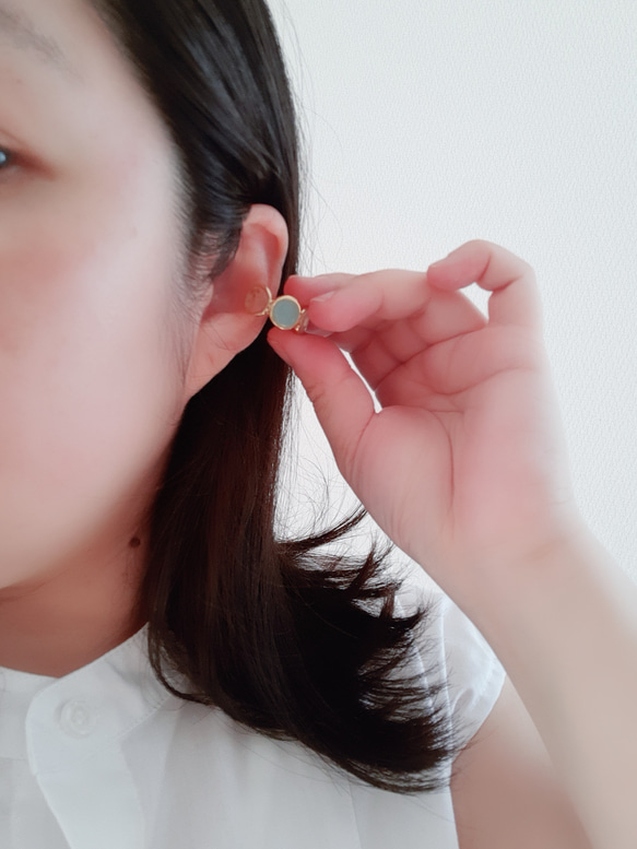 泡花 -アナベル-　イヤカフになるリング 大ぶりリング 2way　あじさい　紫陽花 イヤーカフ　 シルバー 緑　グリーン 15枚目の画像