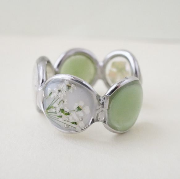 泡花 -アナベル-　イヤカフになるリング 大ぶりリング 2way　あじさい　紫陽花 イヤーカフ　 シルバー 緑　グリーン 10枚目の画像