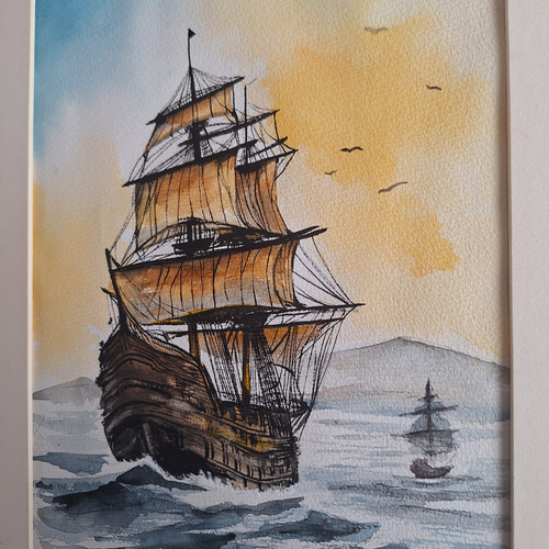 水彩画 帆船が進む！ 絵画 makochin 通販 19204380｜Creema
