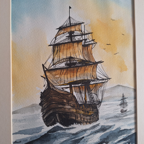 水彩画 帆船が進む！ 絵画 makochin 通販 19204380｜Creema