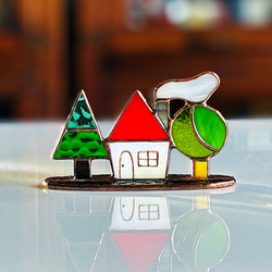 煙突のある水色の屋根のお家 〜ステンドグラス〜 その他インテリア雑貨