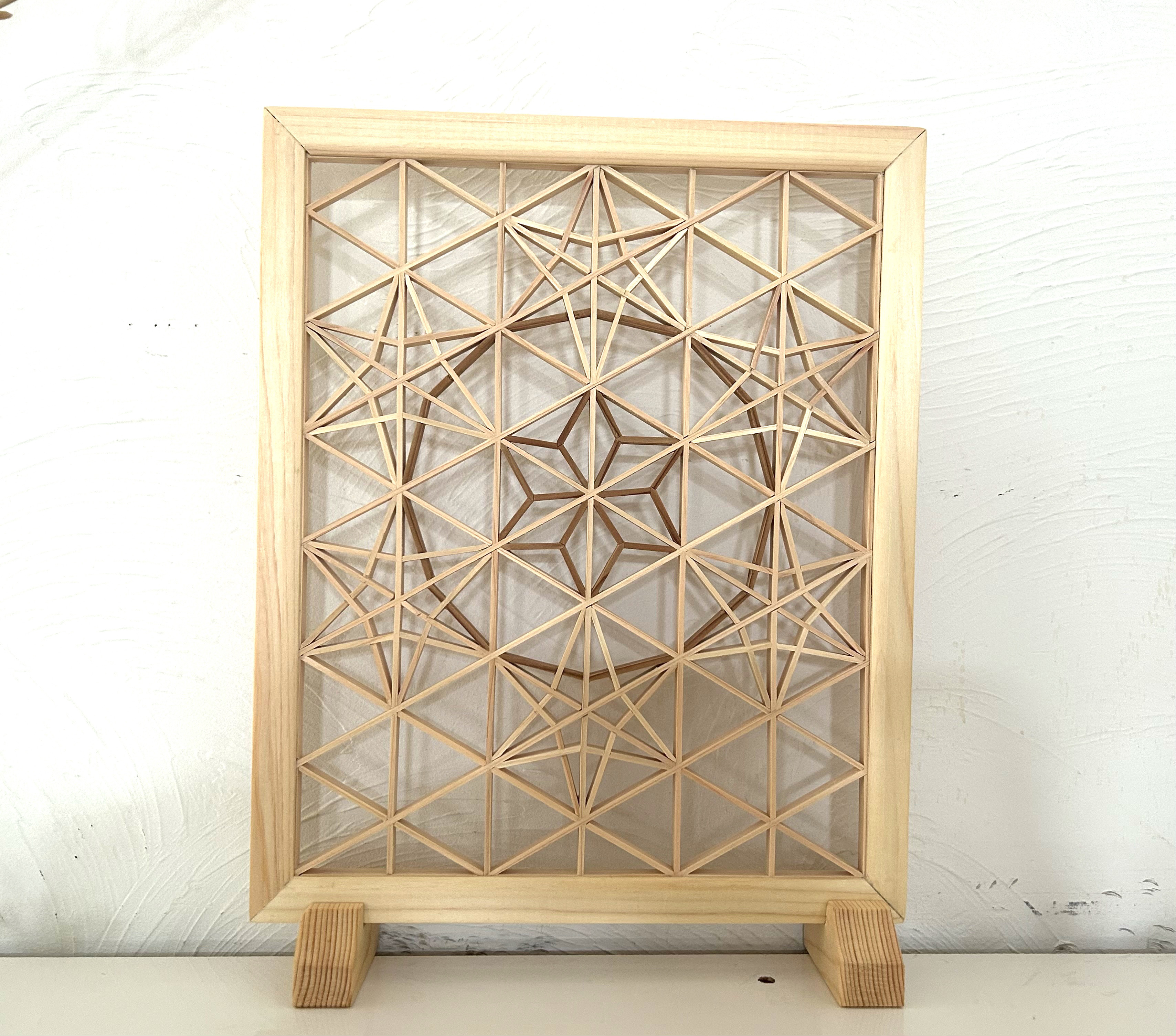 組子細工　ミニ衝立　麻の葉紋様　専用箱　金蘭緞子生地でのラッピング　creema限定