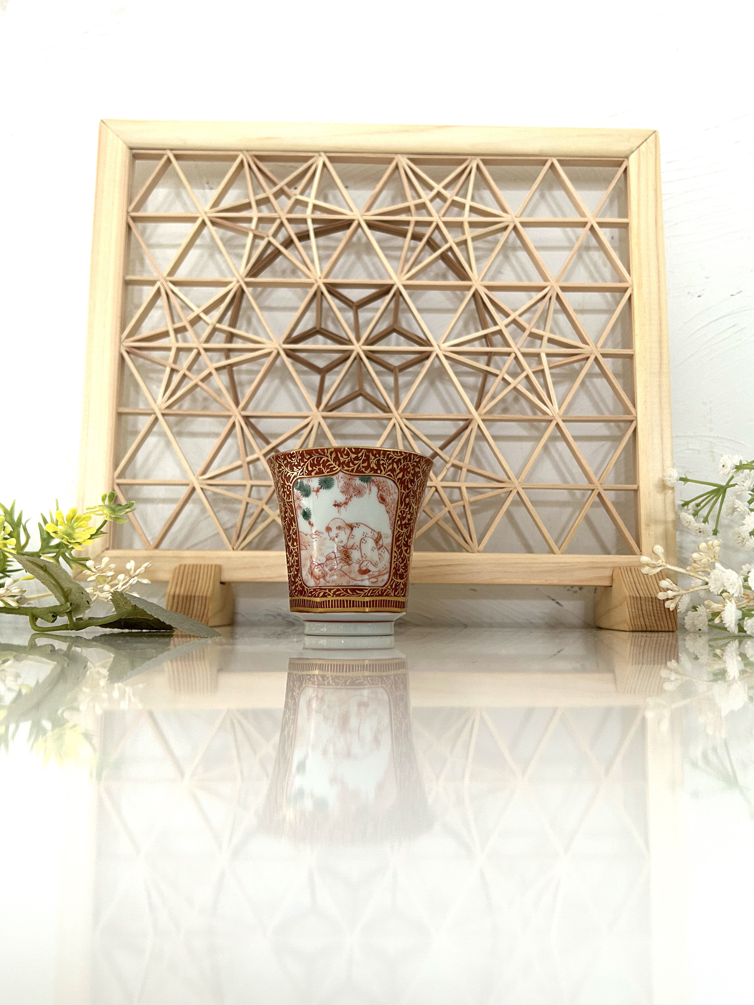 組子細工　ミニ衝立　麻の葉紋様　専用箱　金蘭緞子生地でのラッピング　creema限定