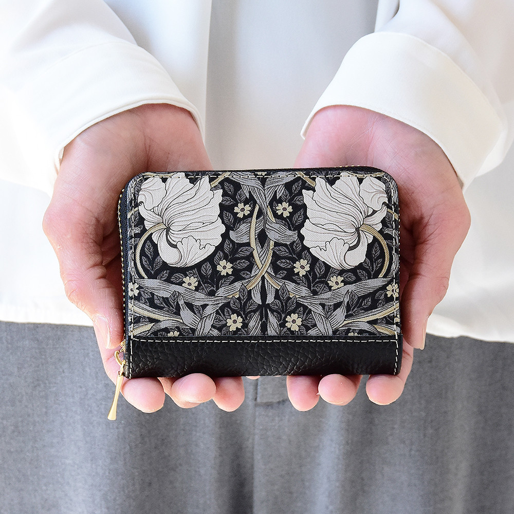 大容量 モリス コンパクトウォレット 本革 「ピンパネルBK」 ミニ財布 ラウンドファスナー じゃばら式