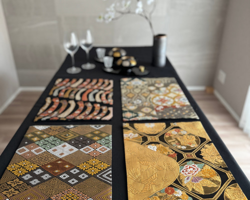 ランチョンマット(高級正絹袋帯リメイク)新品未使用 ◼︎56◼︎一点物 高級袋帯 全て正絹 ランチョンマット4枚セット【帯