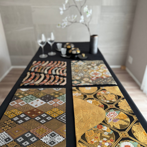 ランチョンマット(高級正絹袋帯リメイク)新品未使用 ◼︎56◼︎一点物 高級袋帯 全て正絹 ランチョンマット4枚セット【帯