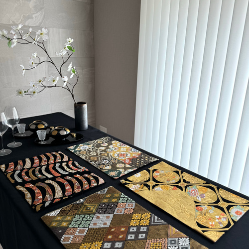 ランチョンマット(高級正絹袋帯リメイク)新品未使用 ◼︎51◼︎一点物 正絹 高級袋帯 春色 ランチョンマット4枚セット【帯