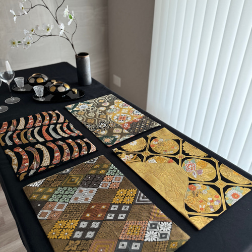 ◼︎58◼︎一点物 正絹 高級袋帯 ランチョンマット4枚セット【帯