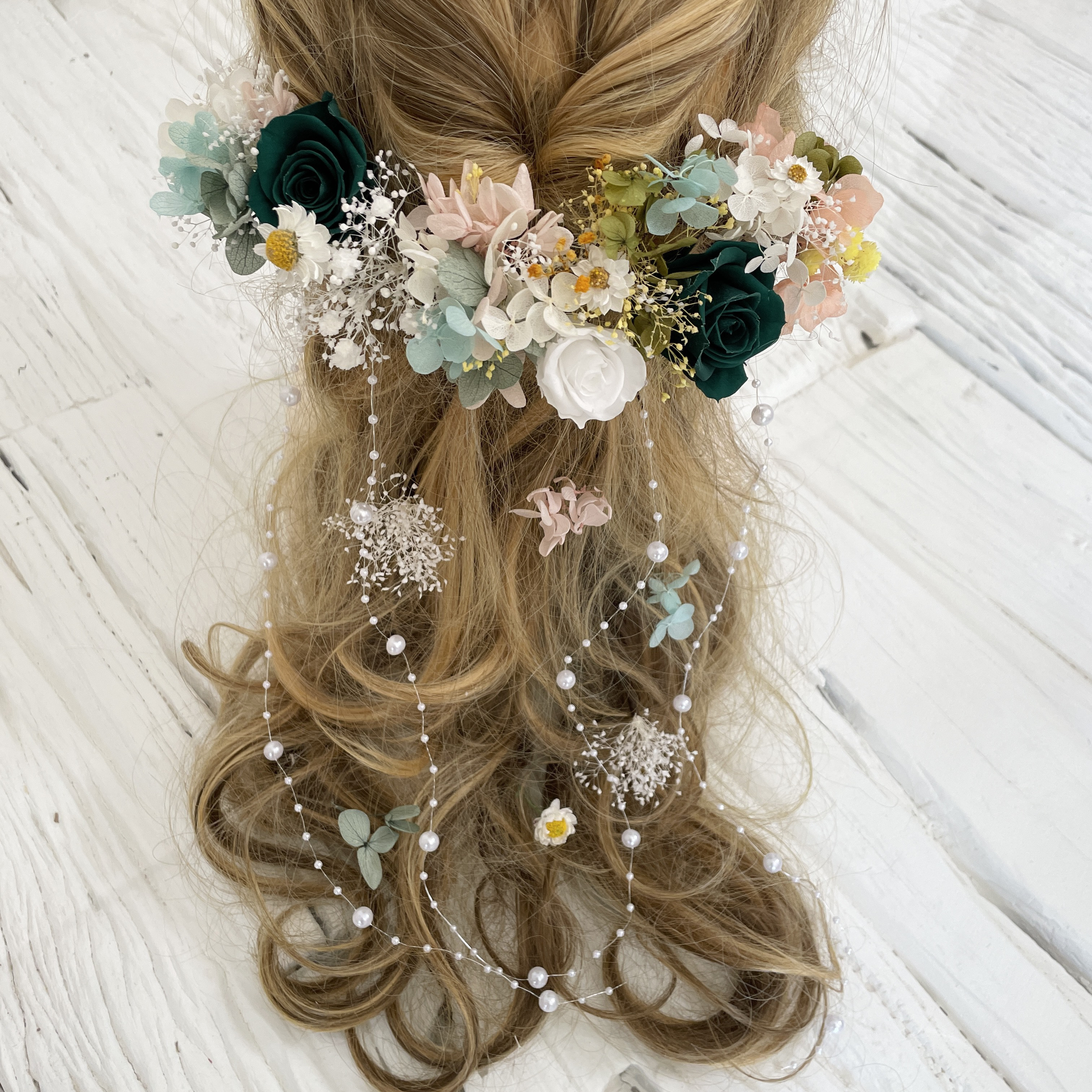 グリーン　髪飾り　ヘッドドレス　オール本物花 5,165円