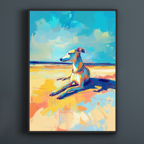 イタリアングレーハウンド/イタグレ犬とビーチのスケッチ No.1】海・犬