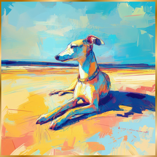 イタリアングレーハウンド/イタグレ犬とビーチのスケッチ No.1】海・犬