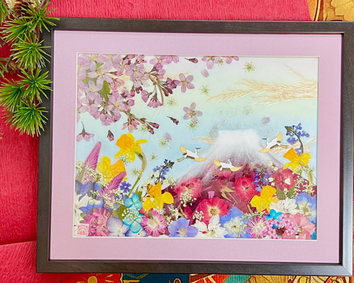 押し花アート　桜　馬　絵画 押し花アート 桜 馬 絵画
