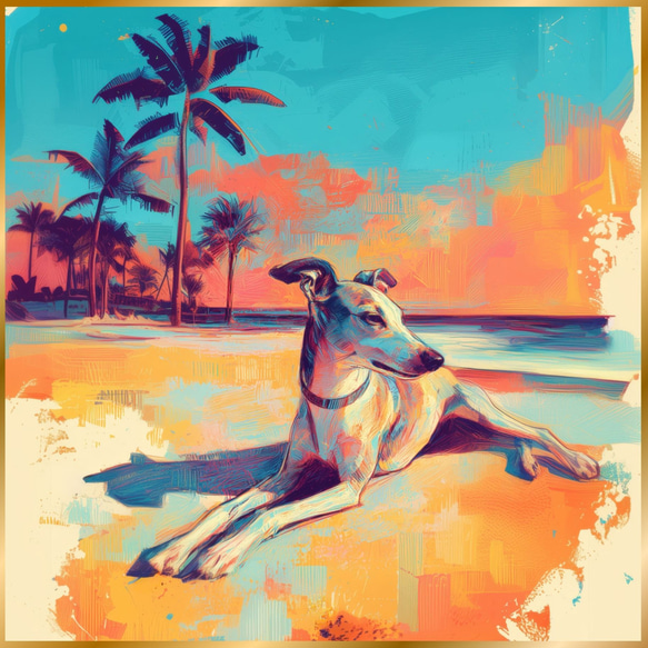 イタリアングレーハウンド/イタグレ犬とビーチのスケッチ No.2】海・犬