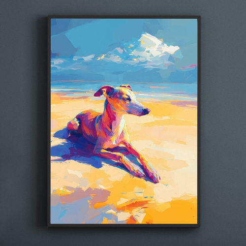 イタリアングレーハウンド/イタグレ犬とビーチのスケッチ No.3