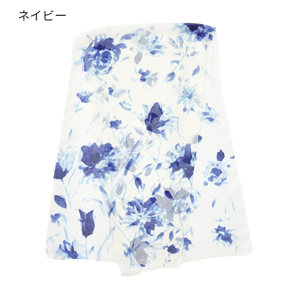 ＜洗えるシルクスカーフ＞【Marcaオリジナル】水彩大花ロング(LFY-007) シルクローン ネイビー 3枚目の画像
