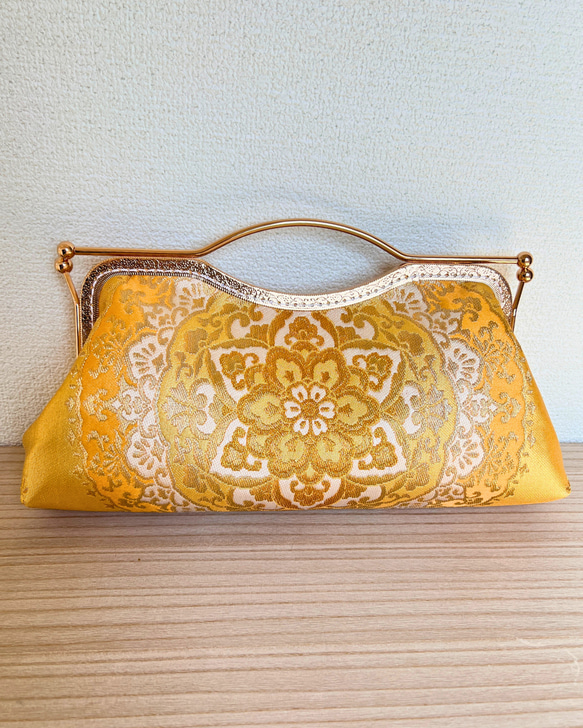 帯リメイク 孔雀 変わりがま口バッグ 帯リメイク:がま口クラッチバック