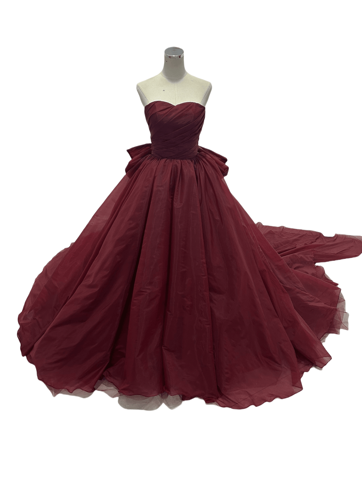 カラードレス ワインレッド ふっくら柔らかなバックリボン 華やかなトレーン 結婚式 ふわふわ クラシカル 花嫁