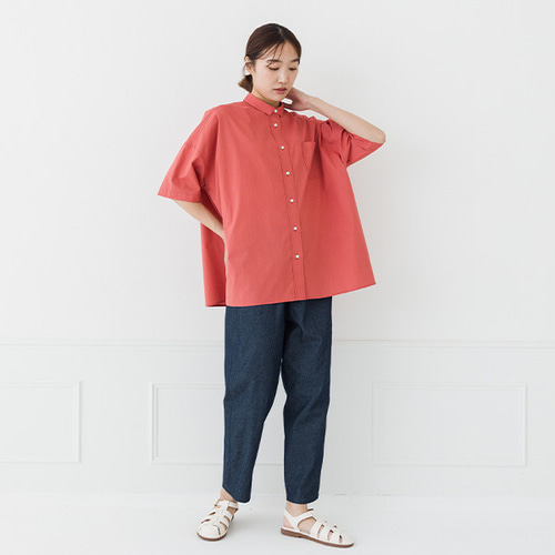 kermu ケルム コットン ドビー ストライプ バッグ ギャザー ワイド シャツ 半袖 夏 日除け 冷房対策 おしゃれ レディース コットンドビーストライプ バックギャザーワイドシャツ（Kermu