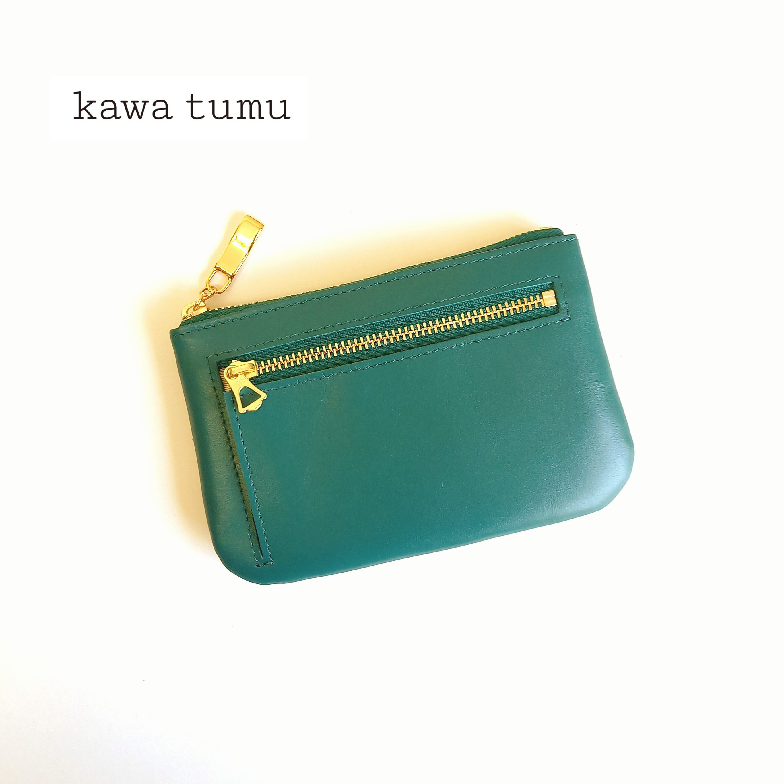 ミニ財布にもなる本革マルチケース(スプルースグリーン) いろいろ使える！◇高級スムースレザー◇お財布ポーチ【かわつむ】