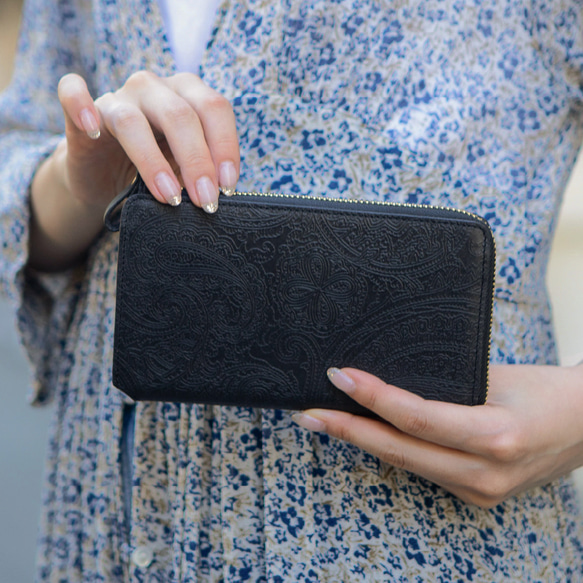 在庫限りの特選SALE】長財布 本革 小さい ボタニカル ペイズリー