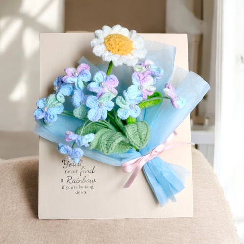 ニットフラワー》プチブーケ・アジュール 空色に踊るマーガレット