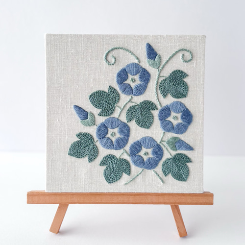 朝顔 ブルー 刺繍ファブリックパネル 15cm /夏 花柄 爽やか インテリア