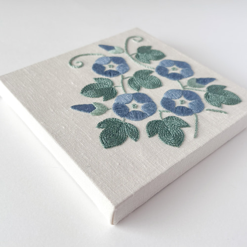 朝顔 ブルー 刺繍ファブリックパネル 15cm /夏 花柄 爽やか インテリア