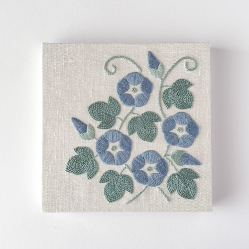 朝顔 ブルー 刺繍ファブリックパネル 15cm /夏 花柄 爽やか インテリア