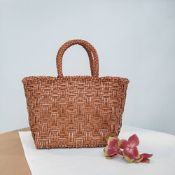 ヤギ革】大きい石畳編みメッシュトートバッグ Lサイズ 本革 軽い