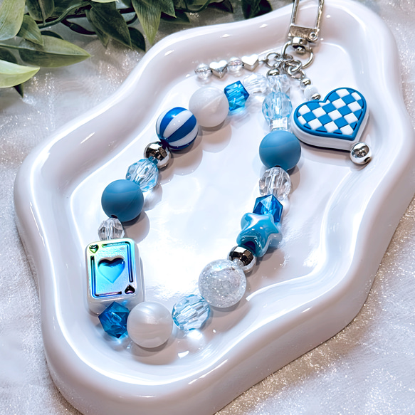 Greek Blue ビーズストラップ/スマホストラップ/キーホルダー/韓国