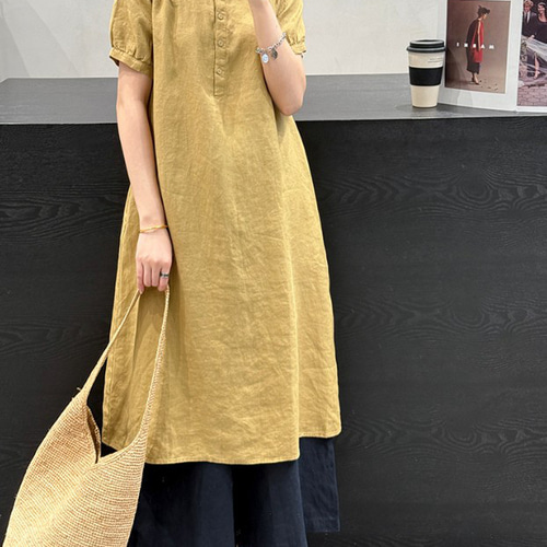 春夏の新製品 重磅高品質亜麻ワンピース 涼しいリネンチュニック