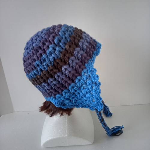 耳あてニット帽 43耳あて付きニット帽 ブルー系 ミッドナイト ニット帽