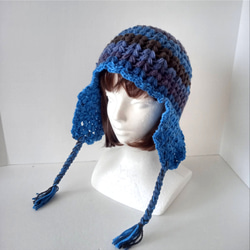 91大人のボンネット ニット帽 ブルー系 ニット帽・ビーニー きみまる