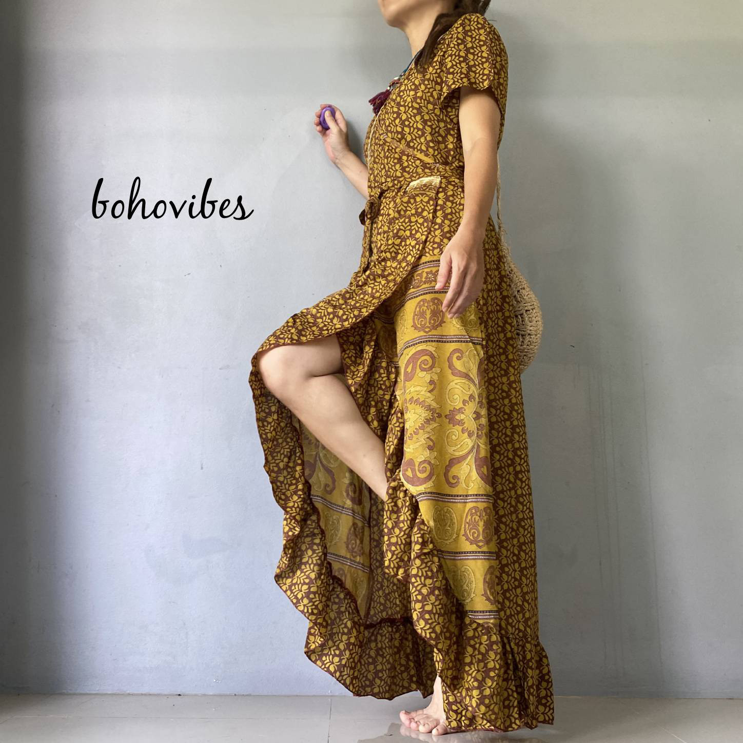 【No.43】インドサリー生地リメイク◎カシュクールkimonoワンピース