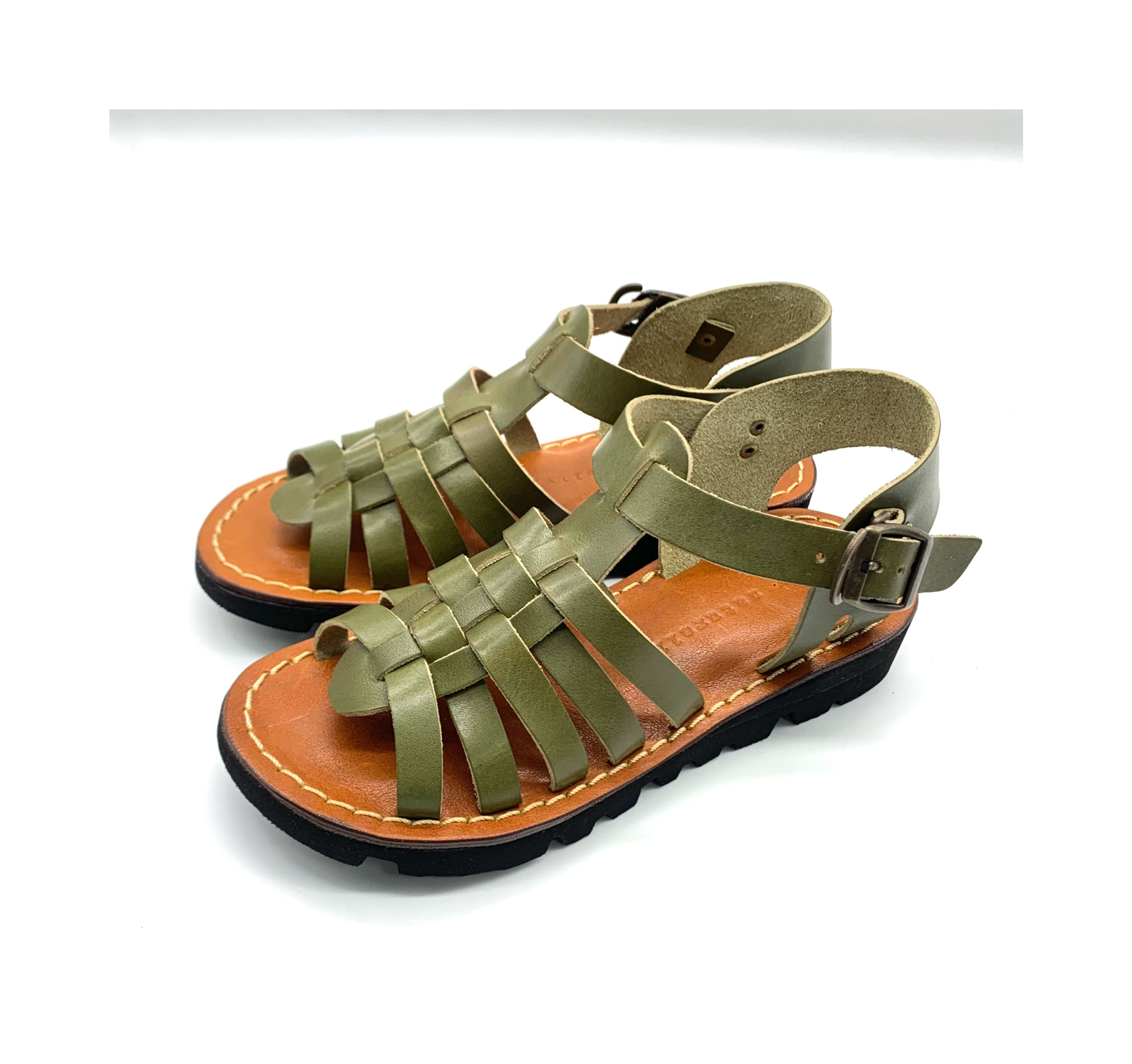 レディースカジュアル革靴　栃木レザーを使ったグルカサンダルＧＲＯＷＮＡＴＵＲＡＬＬＹ　　カーキ