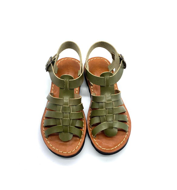 レディースカジュアル革靴　栃木レザーを使ったグルカサンダルＧＲＯＷＮＡＴＵＲＡＬＬＹ　　カーキ 3枚目の画像