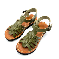 レディースカジュアル革靴　栃木レザーを使ったグルカサンダルＧＲＯＷＮＡＴＵＲＡＬＬＹ　　カーキ 5枚目の画像