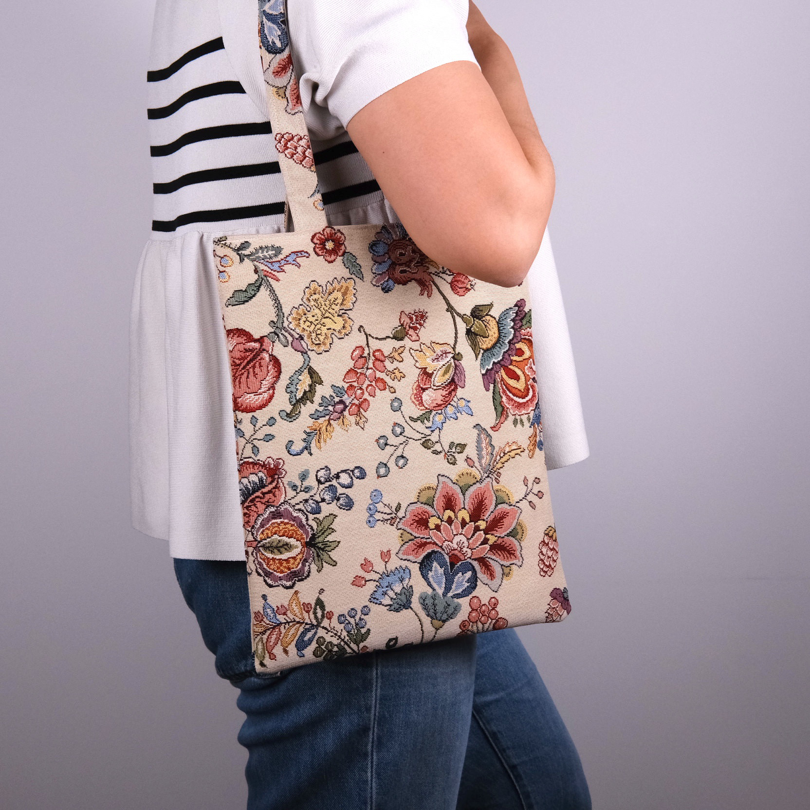 【ゴブラン織flowers】トートバッグ＋Mサイズポーチ