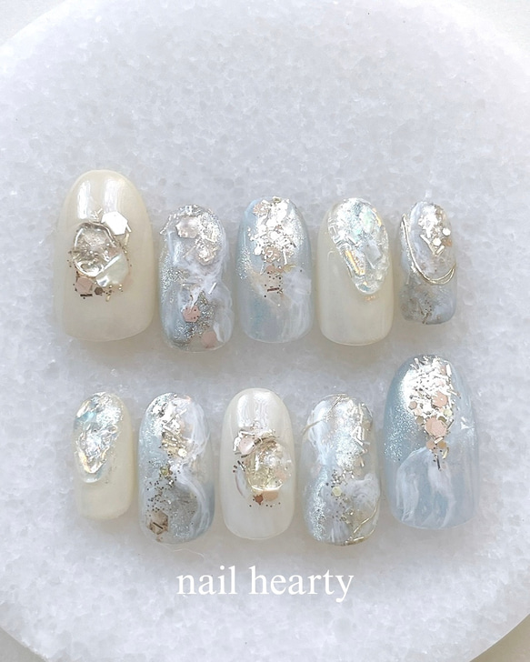 アイスブルーダイヤモンド ネイルチップ ブライダル ウエディング 結婚
