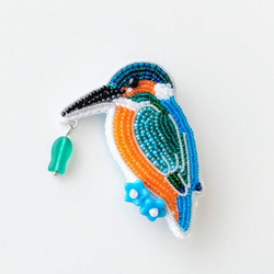 カワセミのビーズ刺繍ブローチ ブローチ loup bleu 通販 19209023