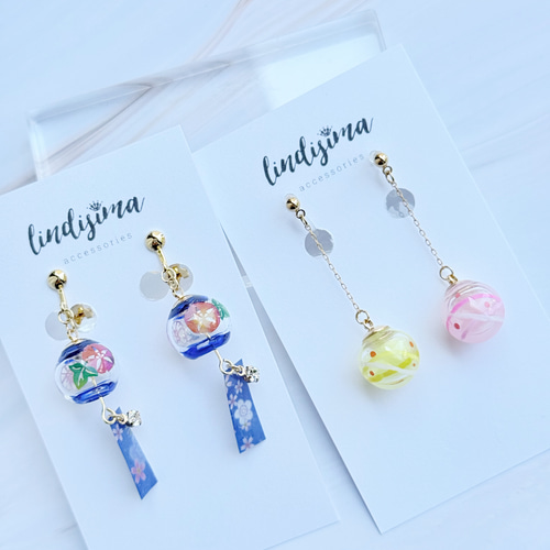 人気No.1 & 2／小さな風鈴&水風船の耳飾りセット【ミニサイズ】数量
