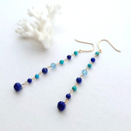 14Kgf天然石『夏来い！』小さな海のピアスチャーム 14Kgf天然石 夏