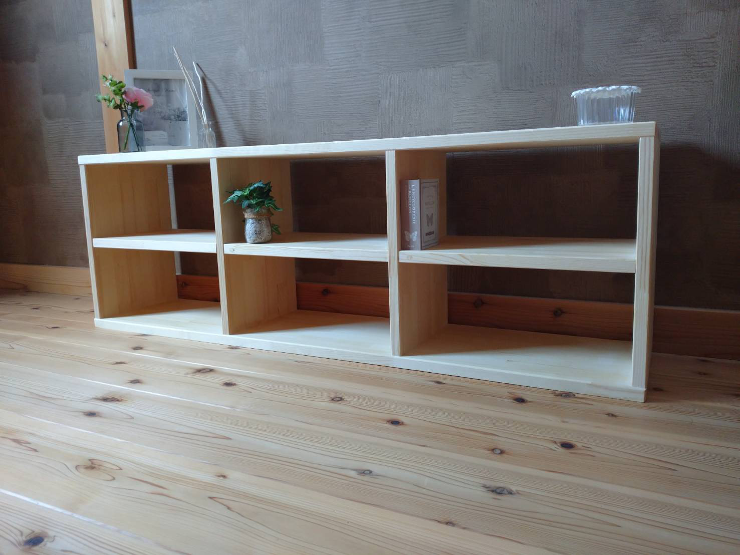 天然木　赤松集成材　スタッキングシェルフ　子供本棚飾り棚　収納棚