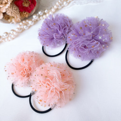 シフォンリボン 花柄 リボンヘアゴム たらりん リボン ヘアゴム